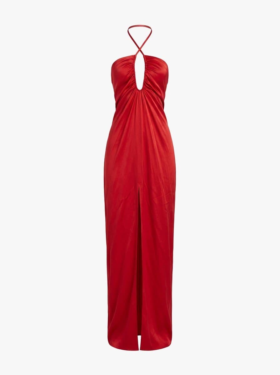 Red Reem Acra Silk Halter Gown