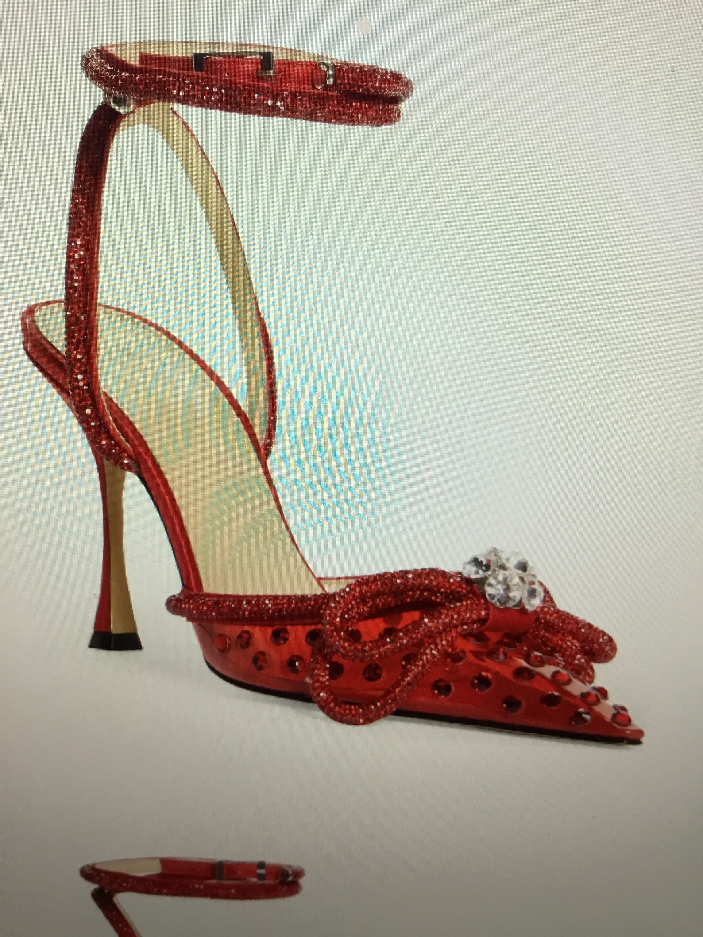 Mach & Mach Double Crystal Bow Pointed Toe Pump In Red