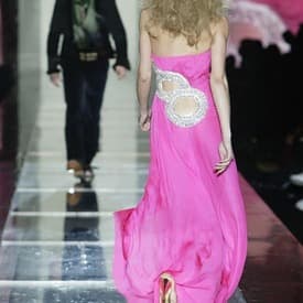 Roberto Cavalli 2004 Hot Pink Silk Crystal Cut-out High Slit Gown Dress — image 2