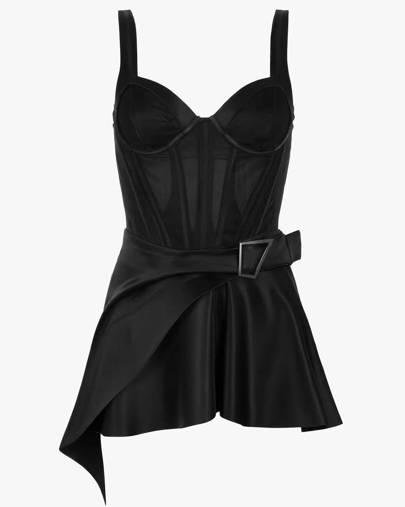 Mugler Asymmetrical Jersey Mini Bodysuit and Skirt