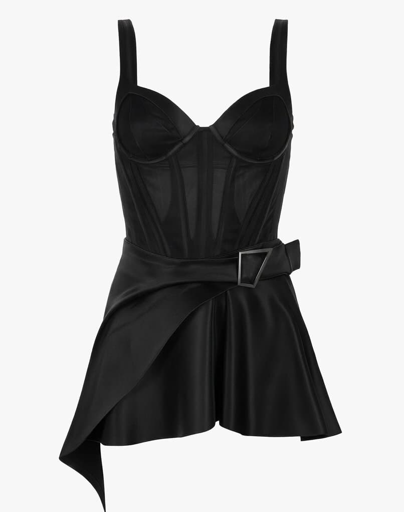 Mugler Black High Tech Corset Top And Pant Set