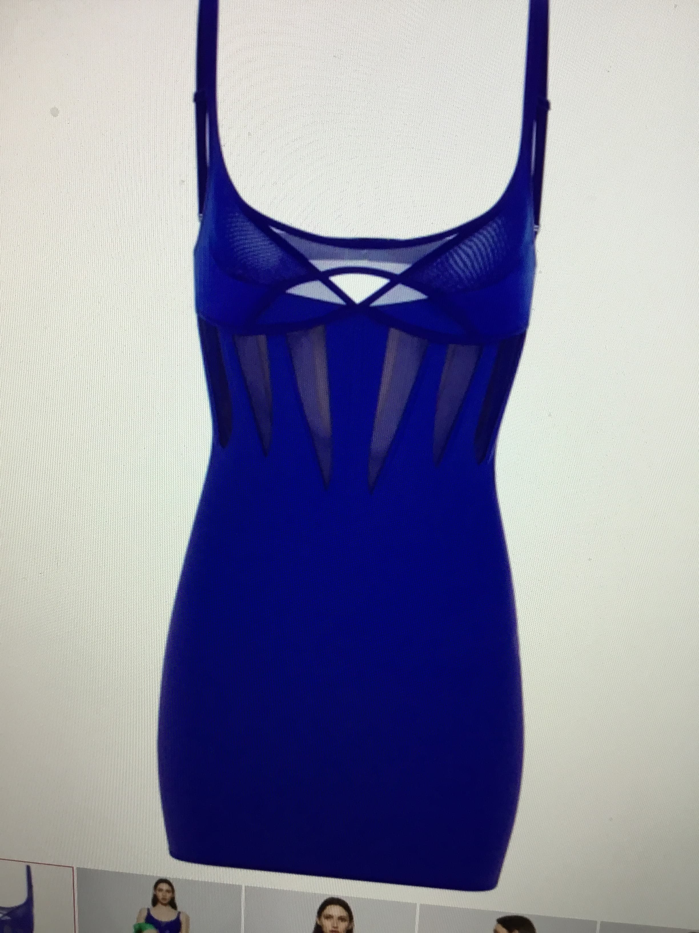 Mugler Sheer Panel Mini Dress Royal Blue