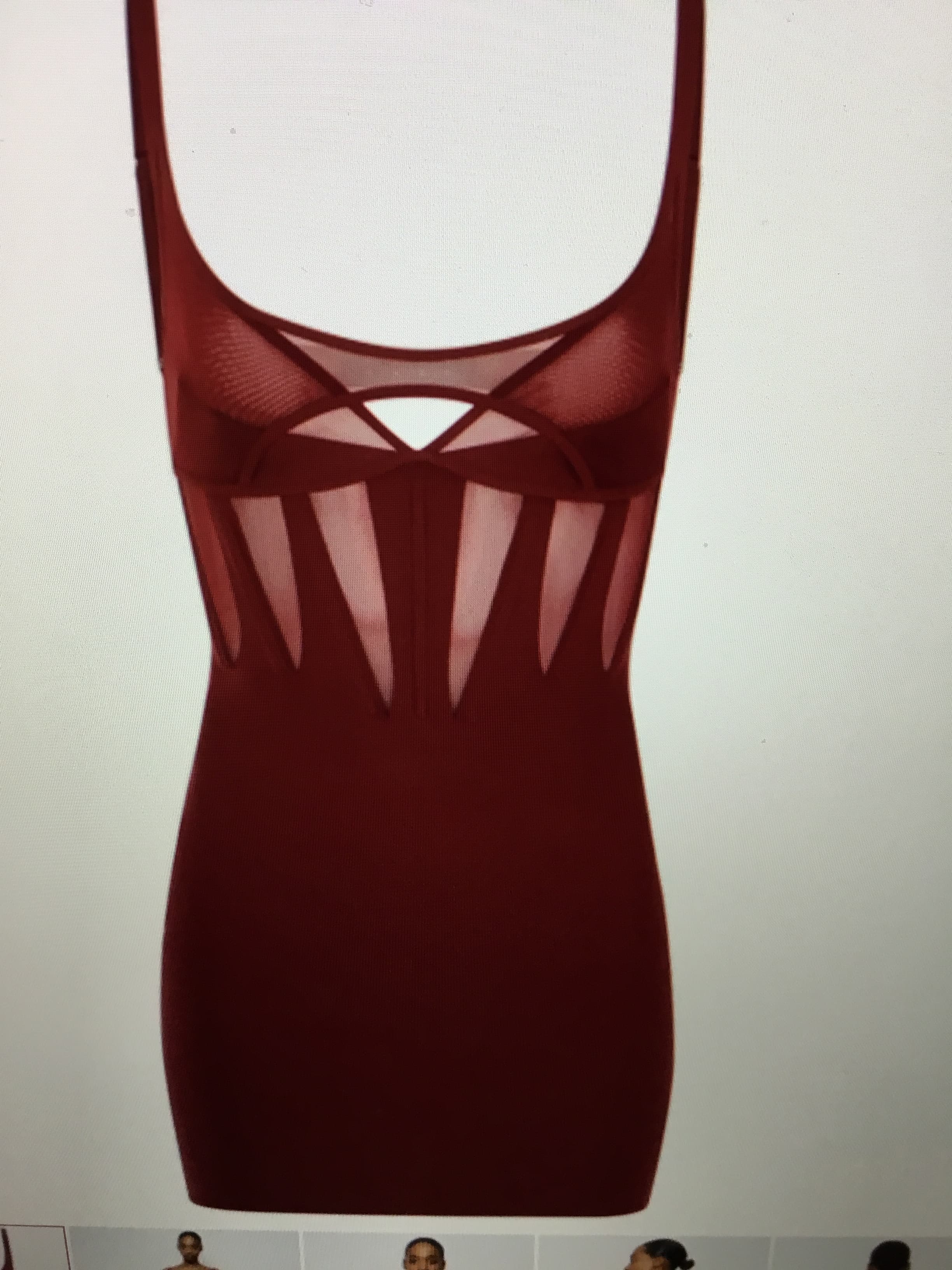 Mugler Sheer Panel Mini Dress Burgundy 40