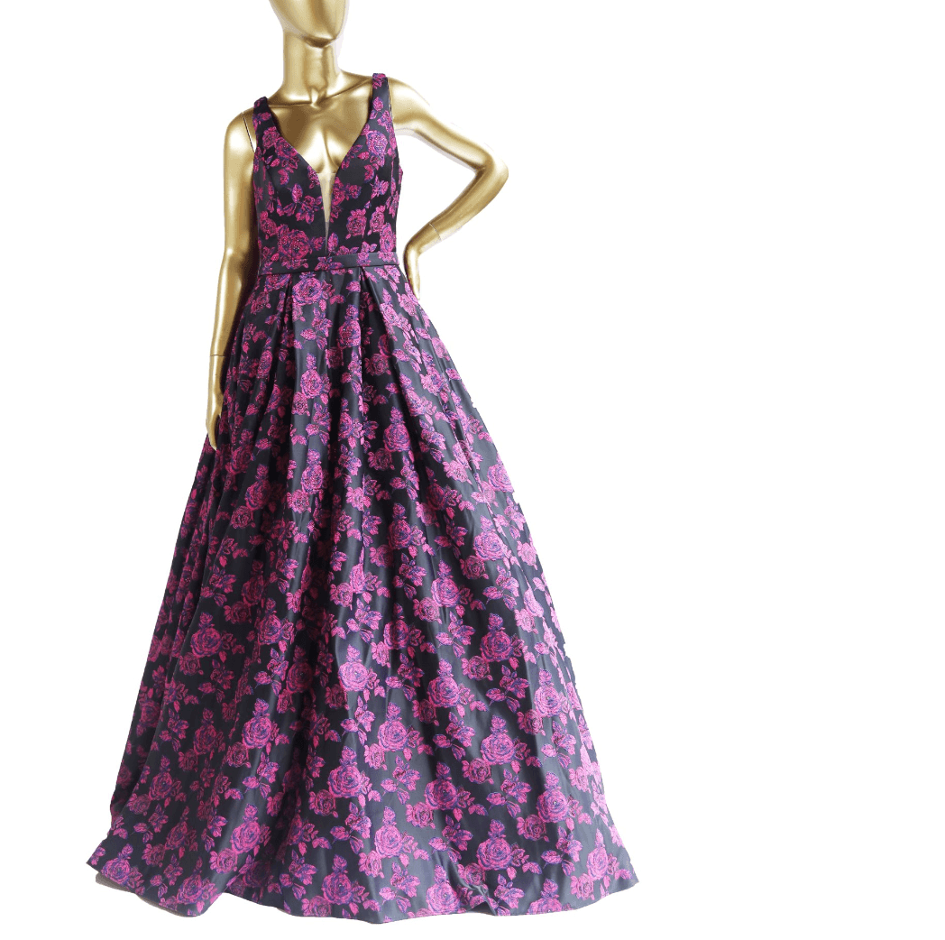 Terani Couture Floral Print Long Dress