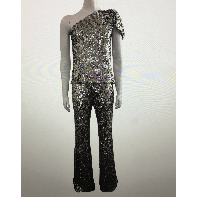 Halpern 2 Piece Sequin Pant With One Shoulder Top