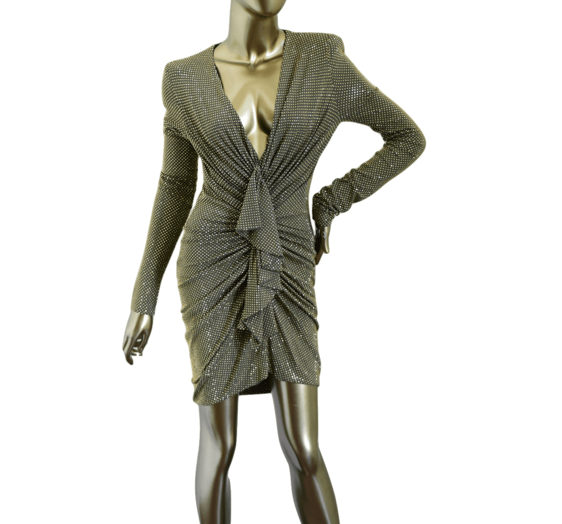 Alexandre Vauthier Green & Gold Studded Long Sleeve Dress