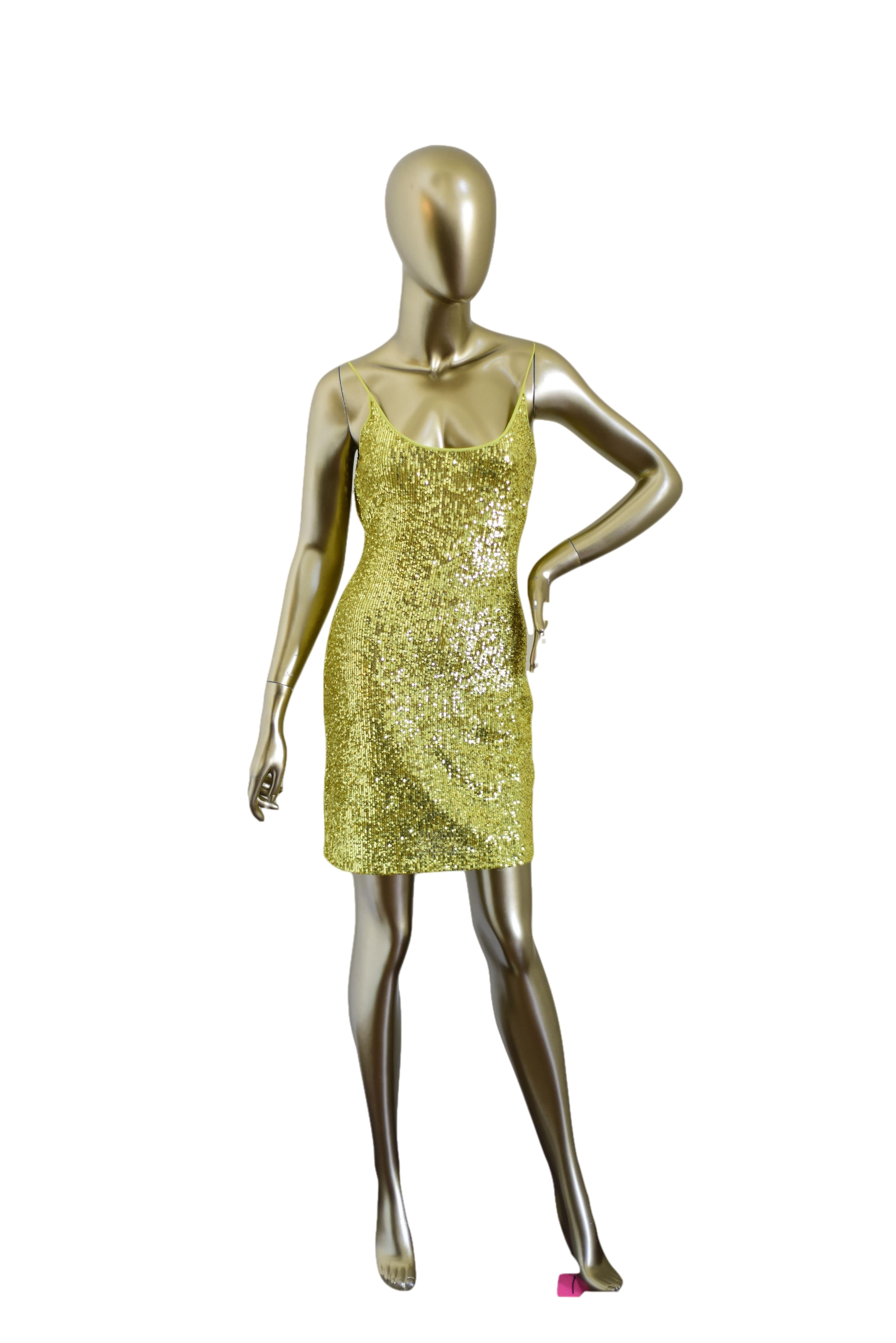 Naeem Khan Size 8 Yellow Sequin Dress