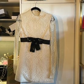 Saint Laurent White Lace Dress With Black Sequin Waist Bow Size — image 1