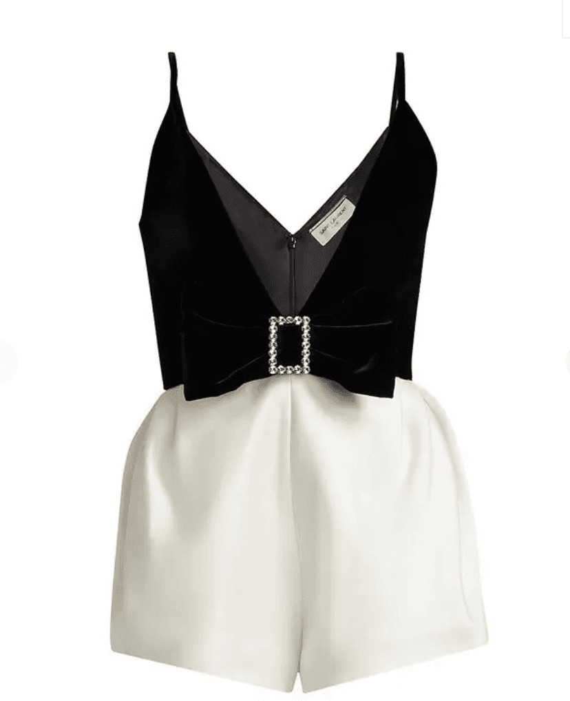 Saint Laurent Black And White Embellished Bow Romper