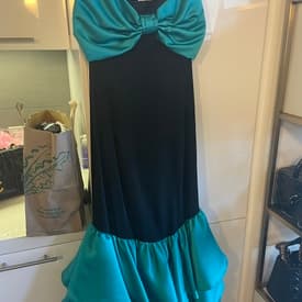 Louis Feraud Strapless Black Gown With Blue Ruffles — image 1