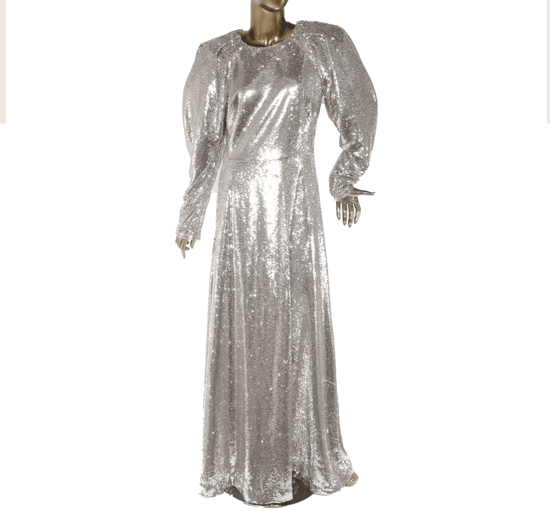 Carolina Herrera Puff Sleeve silver sequin gown