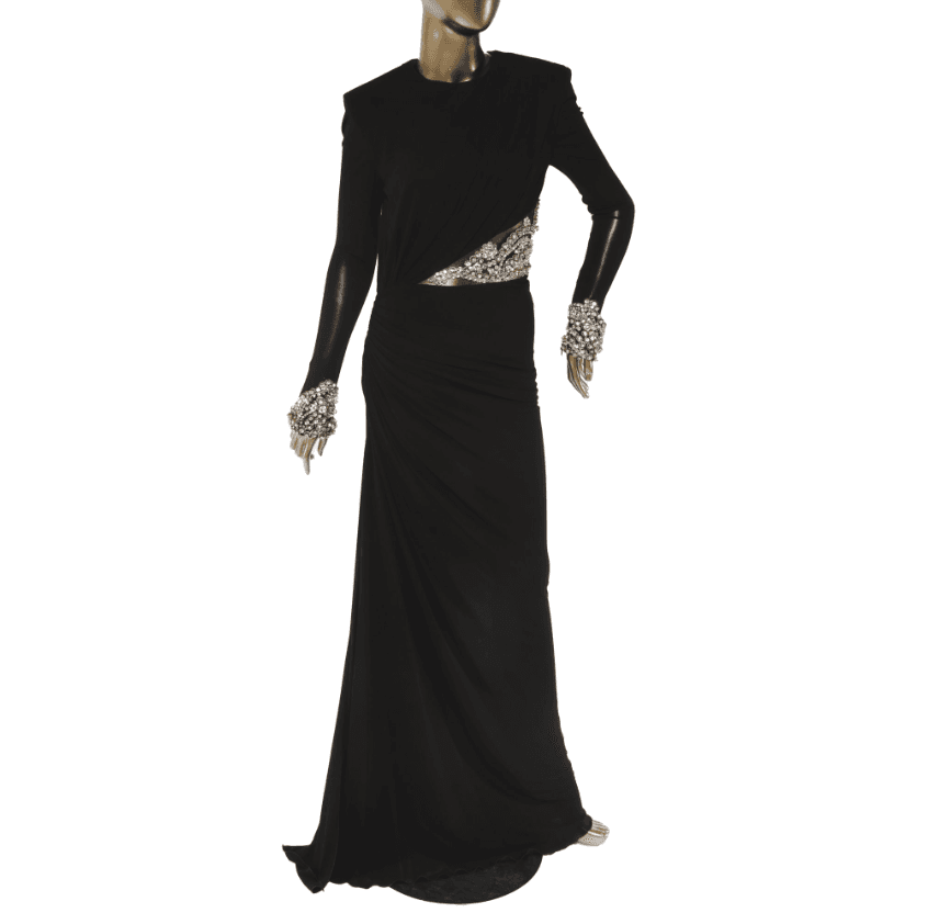 Alexander Mcqueen Black Gown With Embellished Details