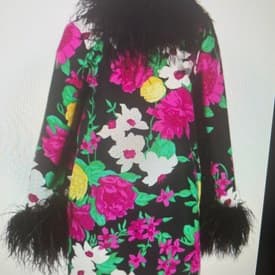 Saint Laurent Feather-trim Floral-jacquard Cotton-faille Dress In Multi — image 1