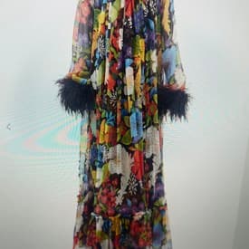 Saint Laurent Feather-trimmed Floral-print Silk-crepe Gown — image 1