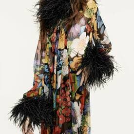 Saint Laurent Feather-trimmed Floral-print Silk-crepe Gown — image 2