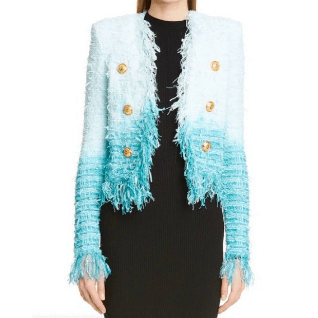 Balmain Blue Gradient Tweed Jacket And Dress