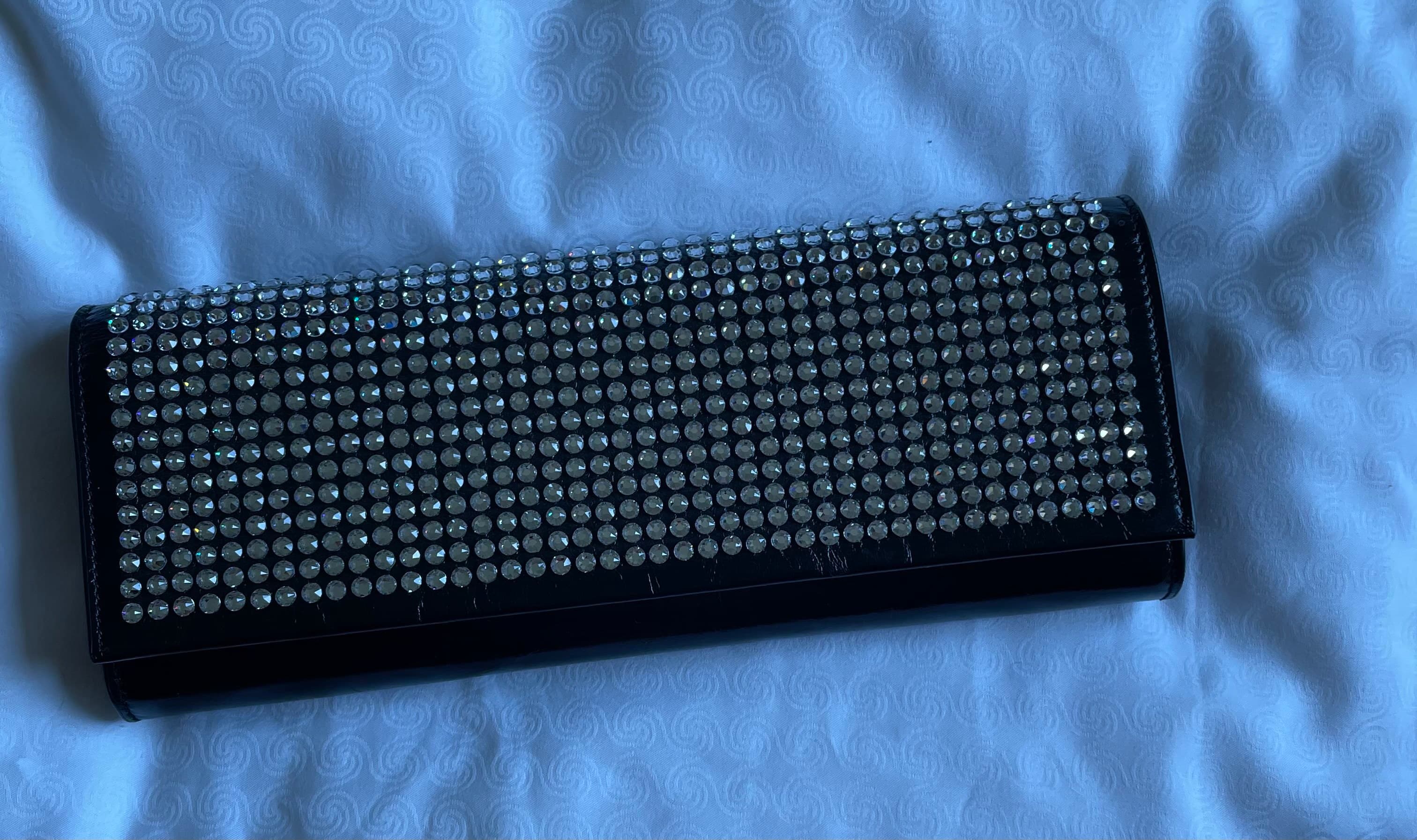 Saint Laurent Black Rhinestones Leather Clutch