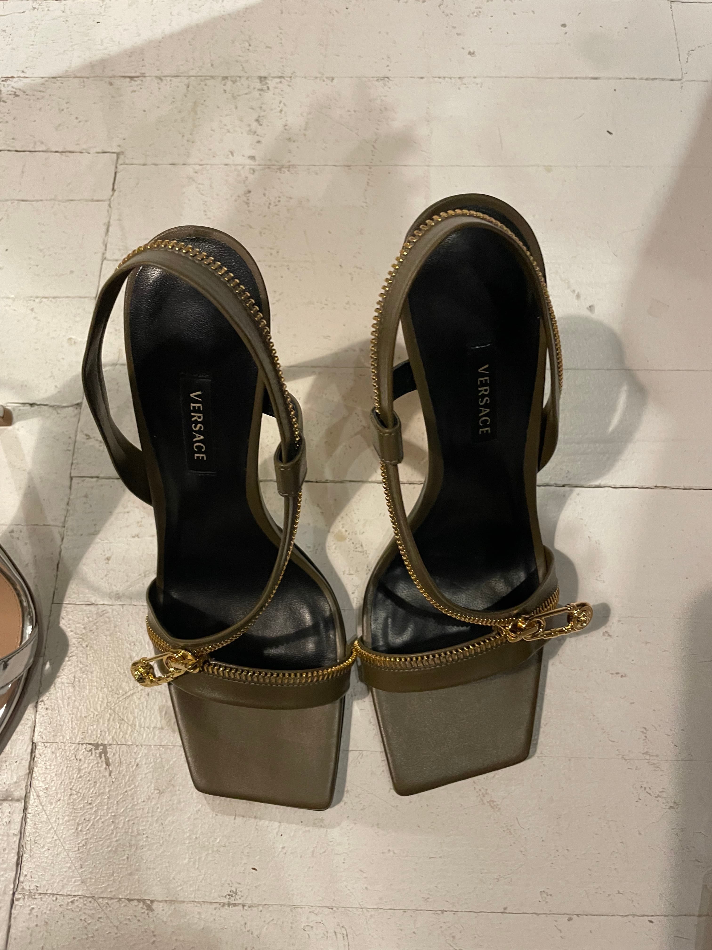 Versace Zipper Detail Safety Pin Sandals