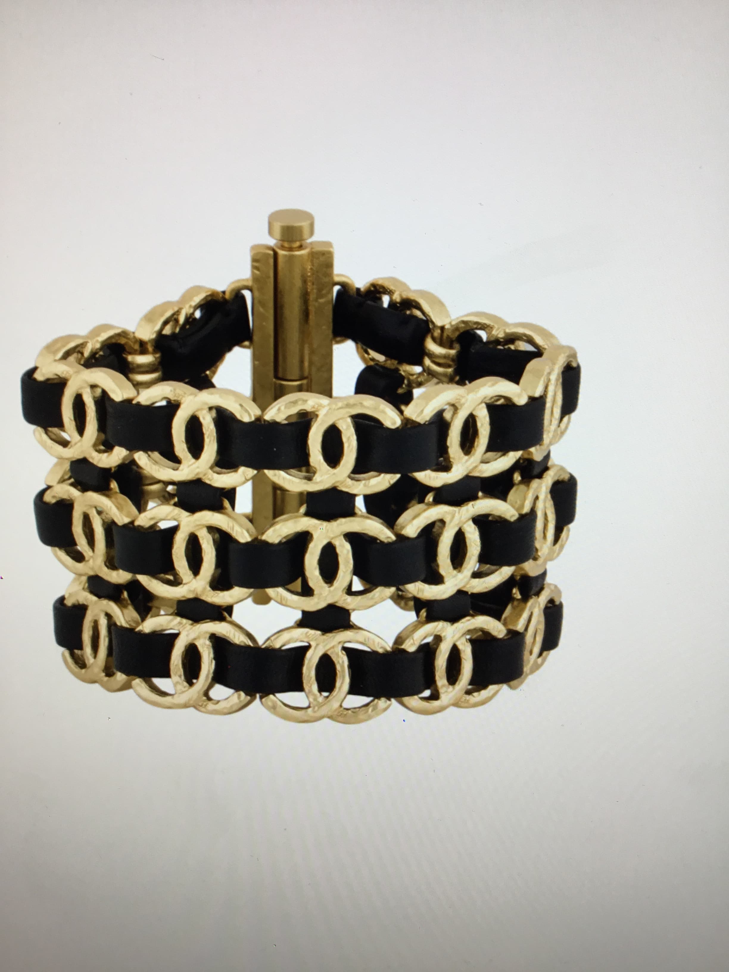 Chanel 2020 Woven Leather Wide Cc Cuff