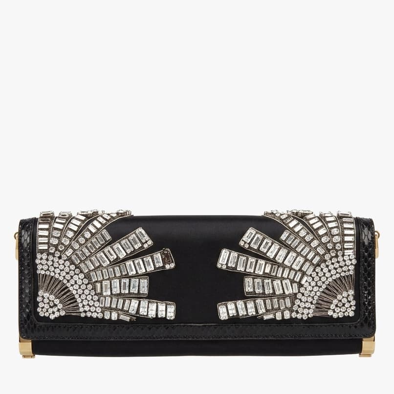 Gucci Snakeskin-trimmed Embellished Satin Clutch