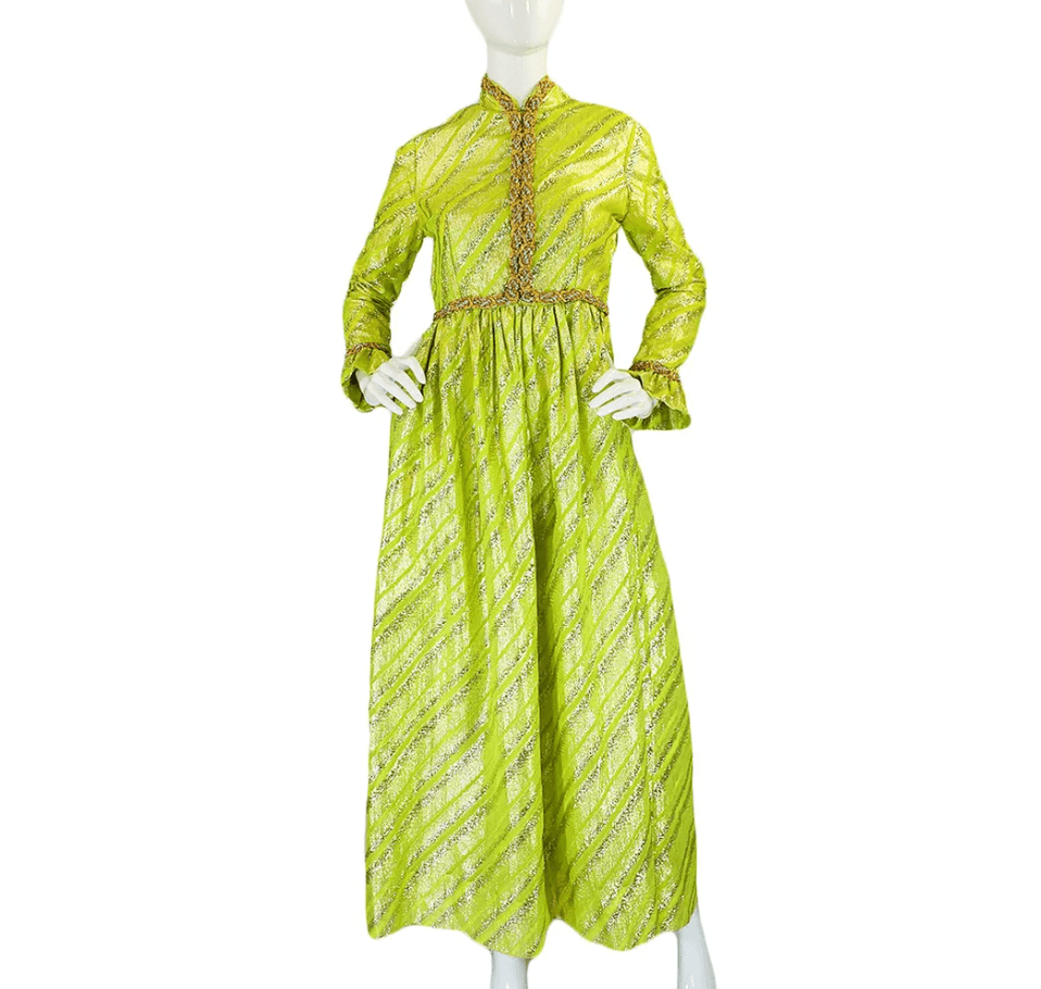 Vintage 1960s Oscar De La Renta Green Gold Dress