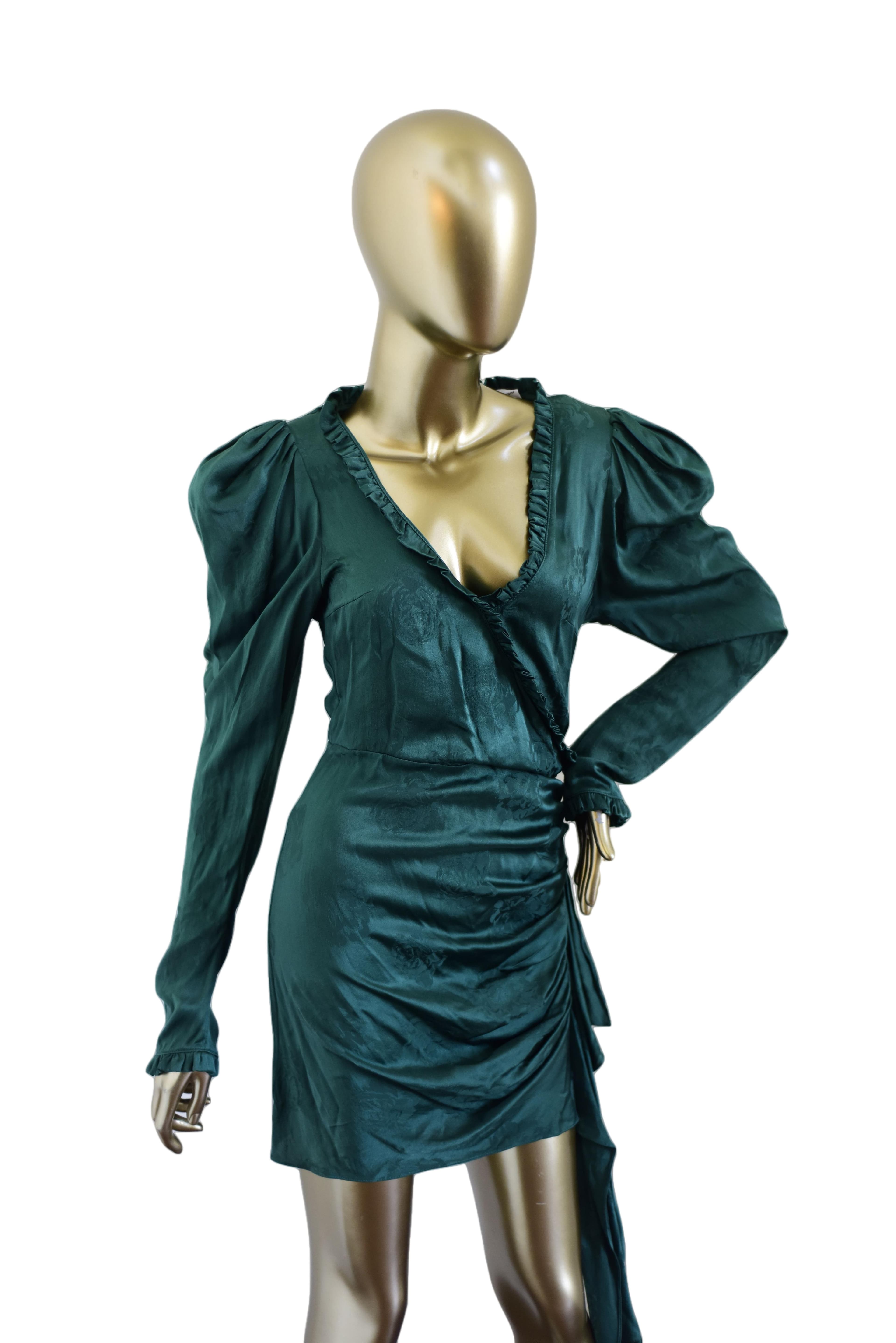 Magda Butrym Green Long Sleeve Silk Wrap Dress