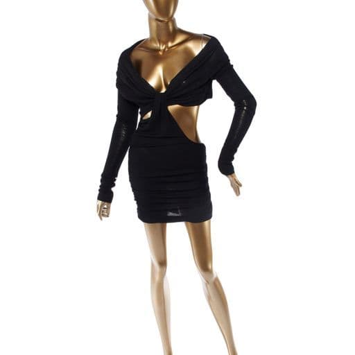 Laquan Smith Rib Long Sleeve Cutout Merino Wool Dress
