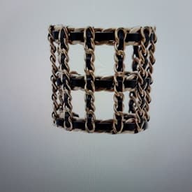 Chanel Wide Chain Bracelet Gold Black Leather — image 1