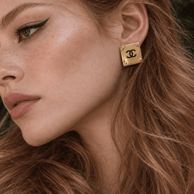 Antique Chanel Golden Carré Clip-On Earrings with CC Logo — image 2