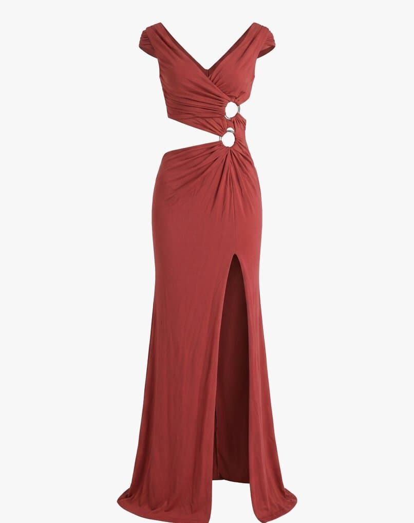 Roberto Cavalli Red Cut Out High Slit Gown