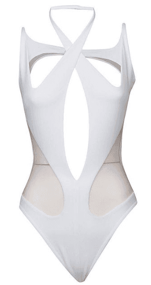 Mugler White Sheer Cut Out Bodysuit