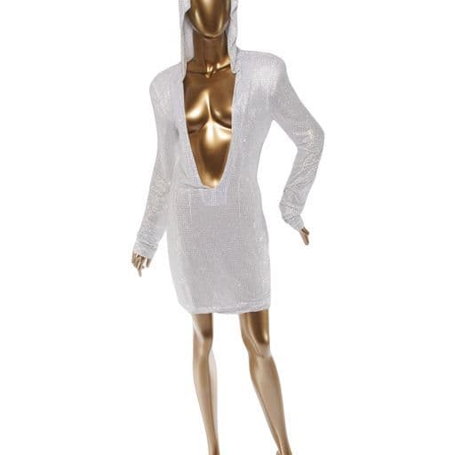 Laquan Plunging V Neck With Hood Crystal Dresss