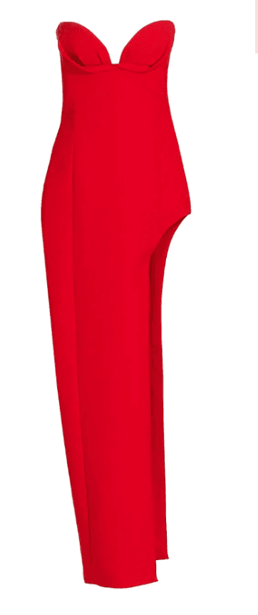 Monot Red Strapless Gown With High Slit
