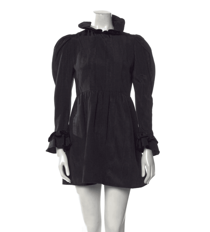 Batsheva Black High-neck Ruffled Mini Dress