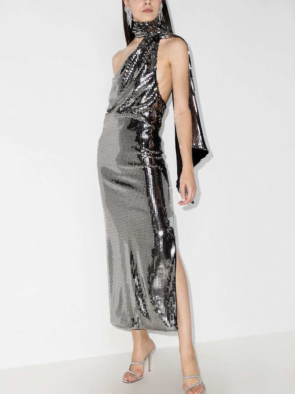 Attico Sequin Halterneck Silver Dress