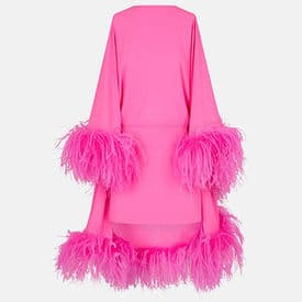 Attico Milton Cape Effect Feather Trimmed Crepe De Chine Mini Pink Dress — image 1
