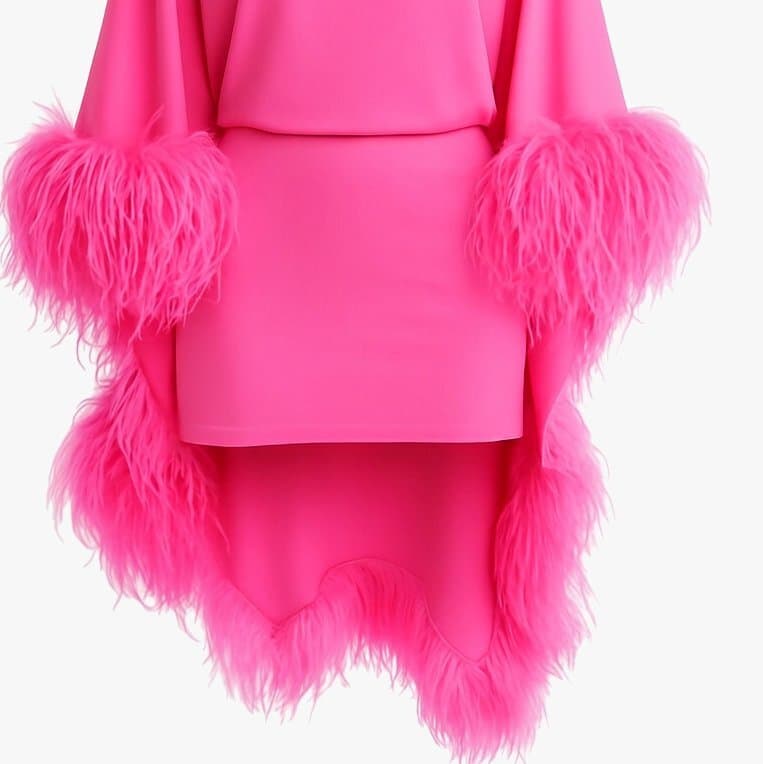 Attico Milton Cape Effect Feather Trimmed Crepe De Chine Mini Pink Dress