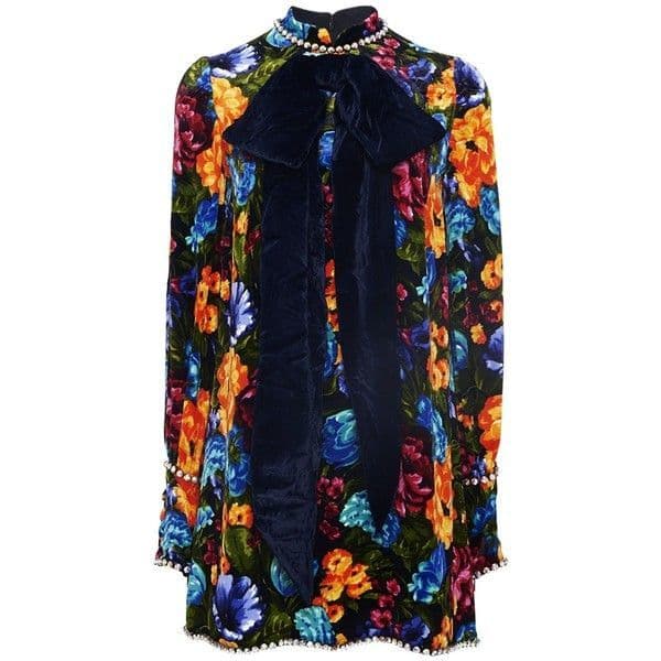 Gucci Floral Velvet Dress With Embellished Trim
