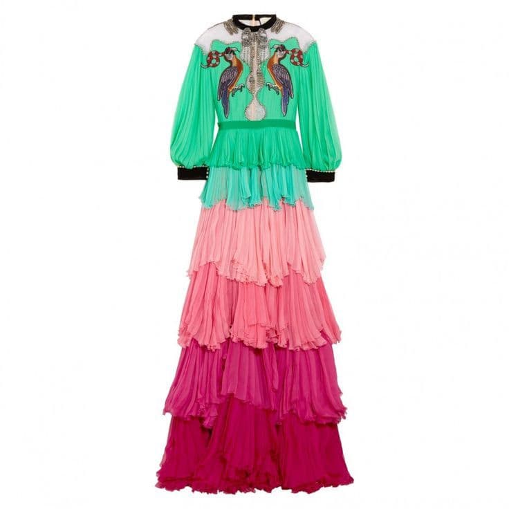 Gucci Parrot Embellished Ruffle Gown - Fall 2016