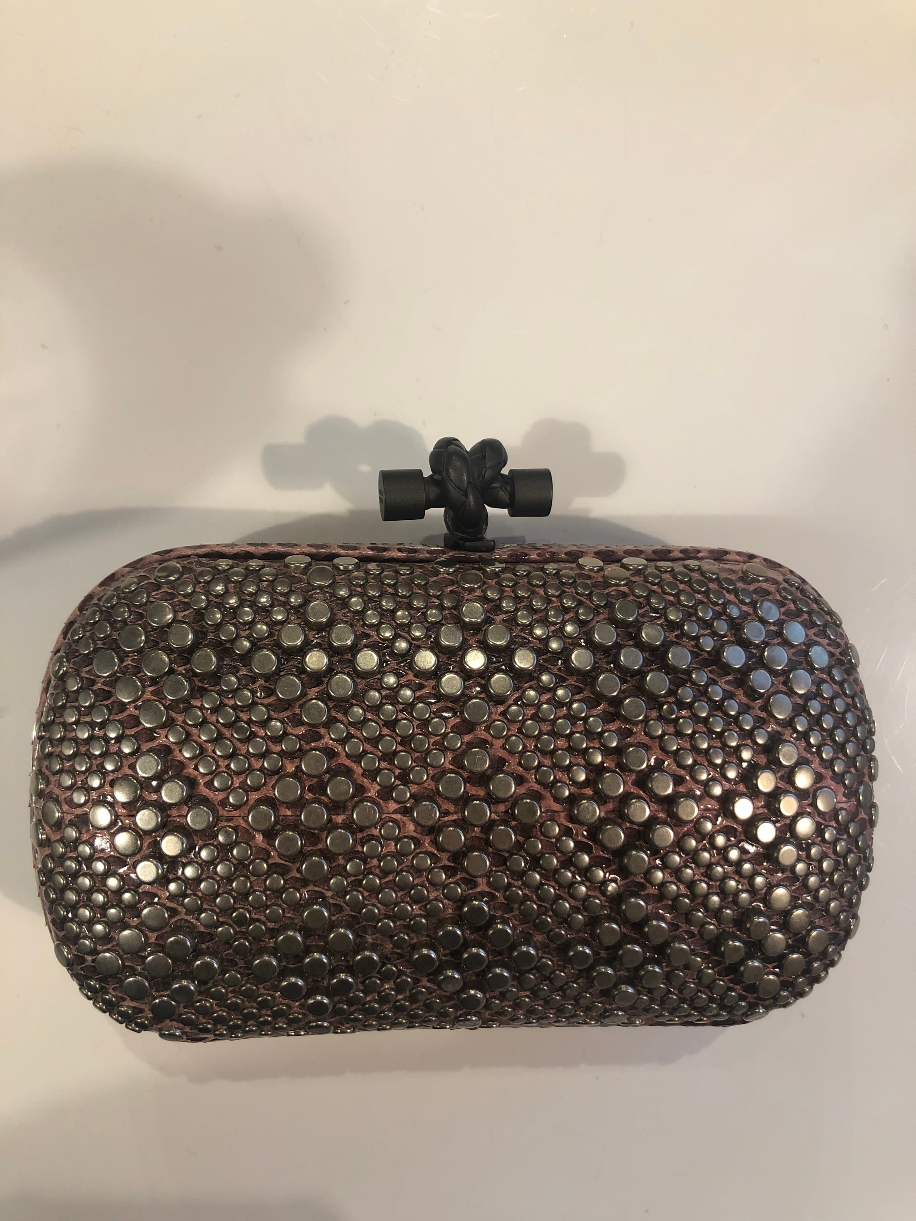 Bottega Veneta Snakeskin Pink Studded Clutch