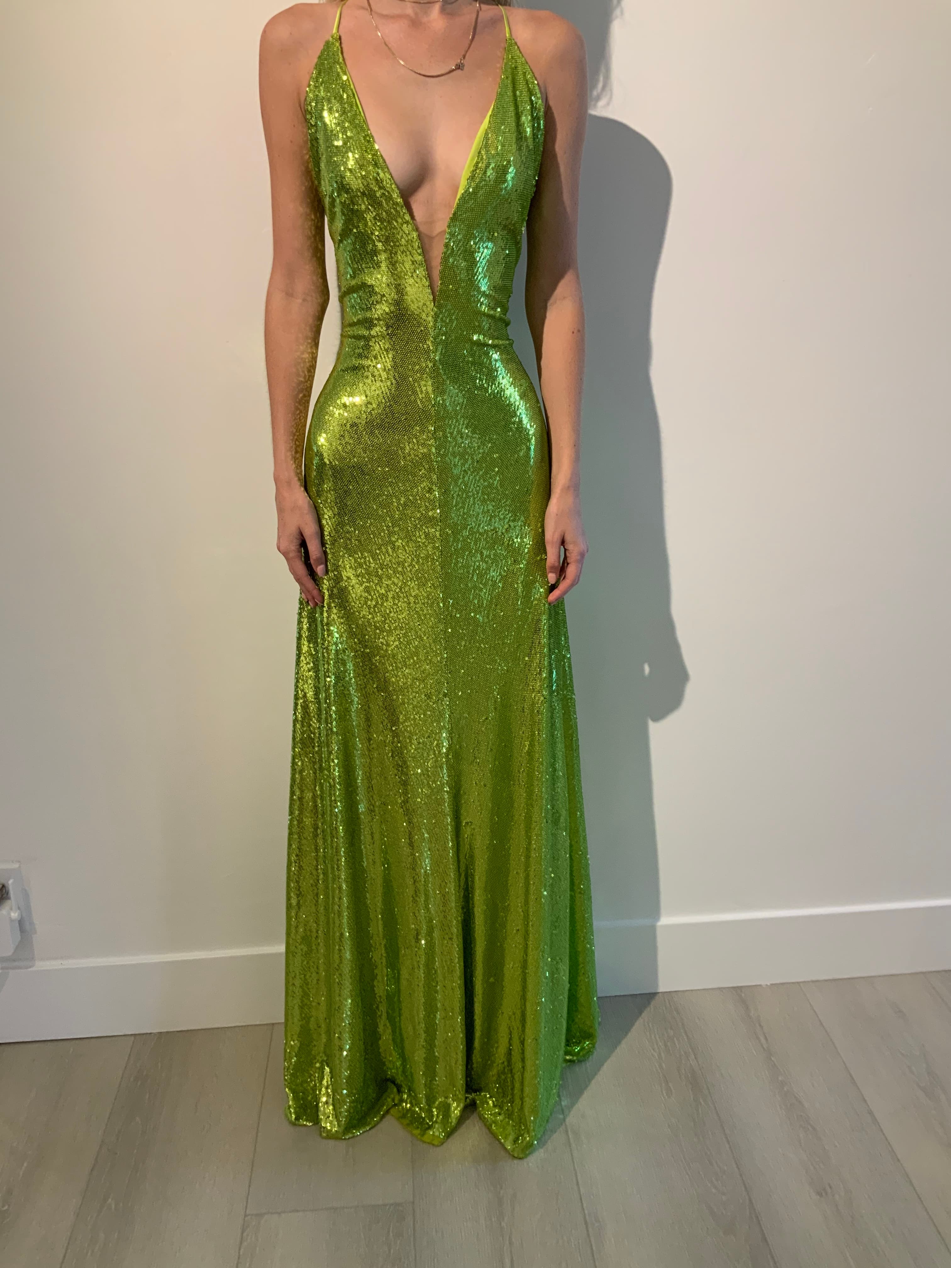 Halston Sequin Plunge Gown