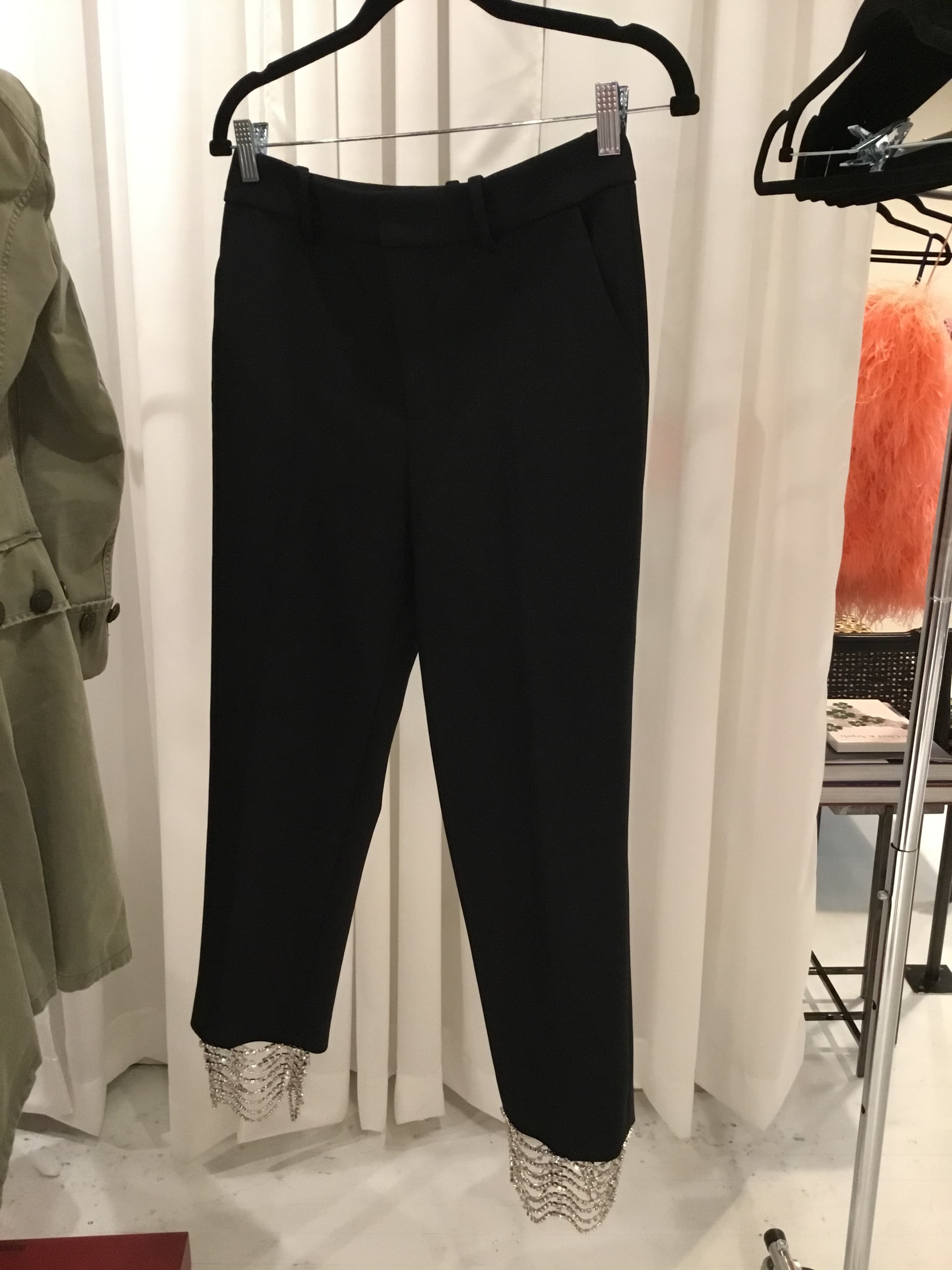 Area Cropped Black Pants With Rhinestone Hem