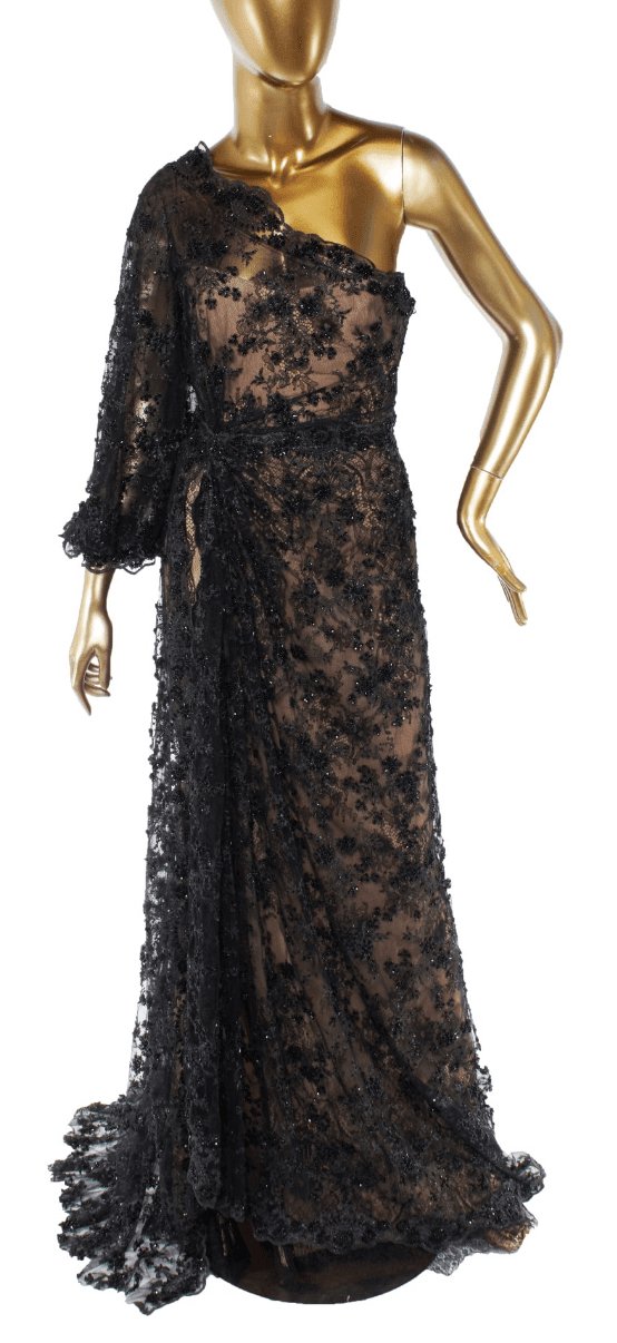 Marchesa Beaded Lace One Sleeve Gown