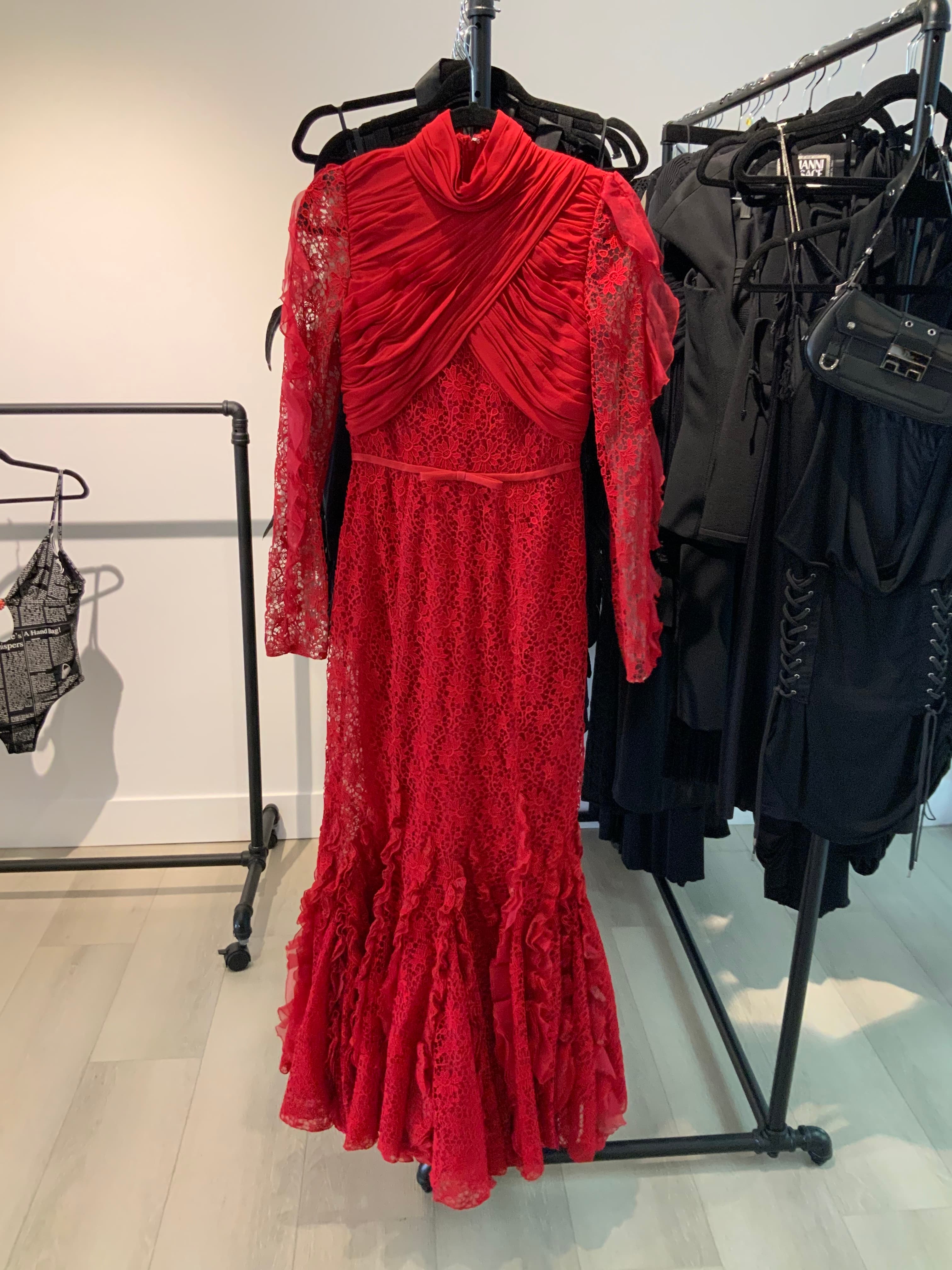 Giambattista Valli Red Long Sleeve Lace Gown