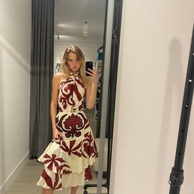 Johanna Ortiz Printed Ivory Red And Black Halter Dress — image 1