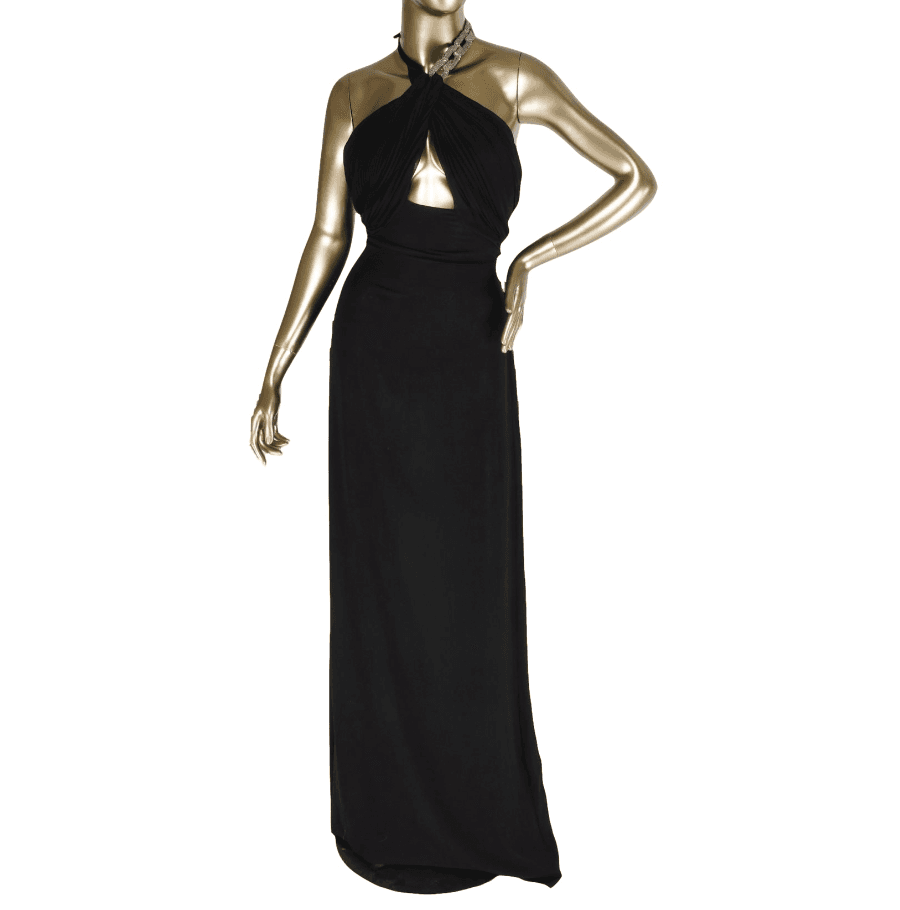 Saint Laurent Black Halter Gown With Crystal Strap
