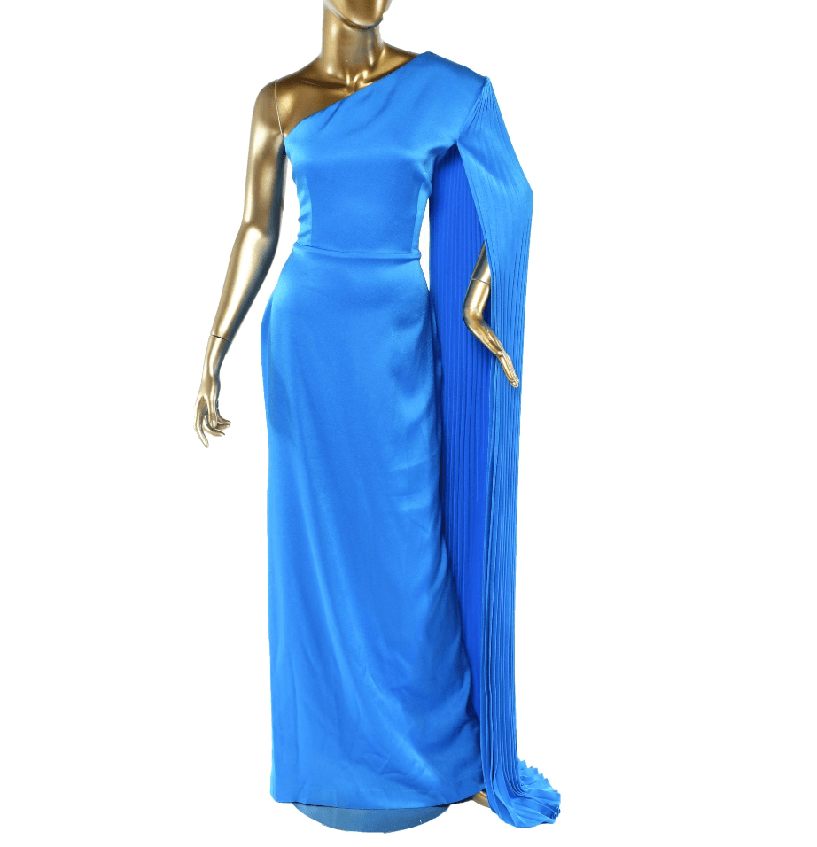 Alex Perry Marnel One-shoulder Pleated Cape-sleeve Satin Gown