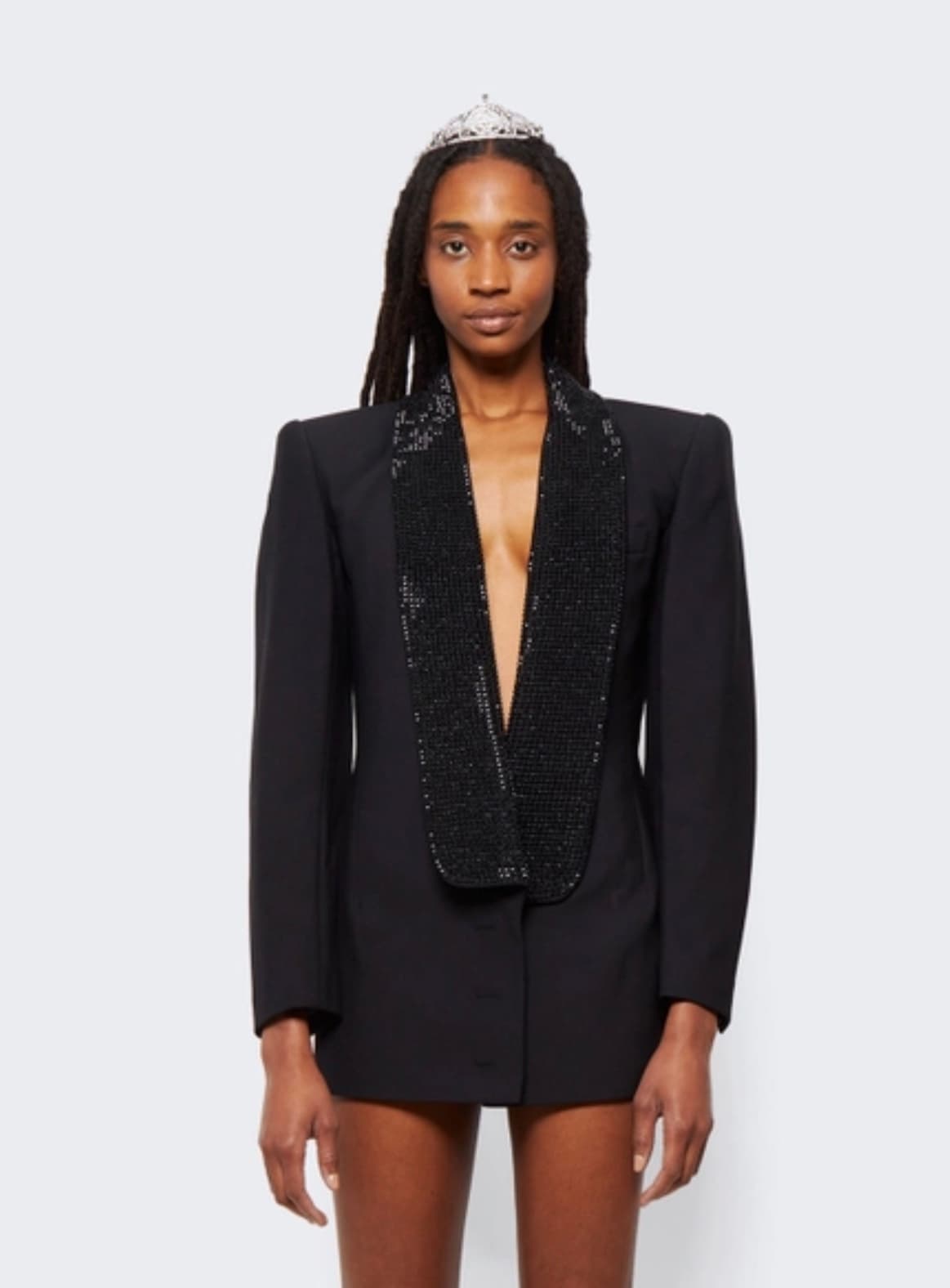 Area Crystal Embellished Tuxedo Dress