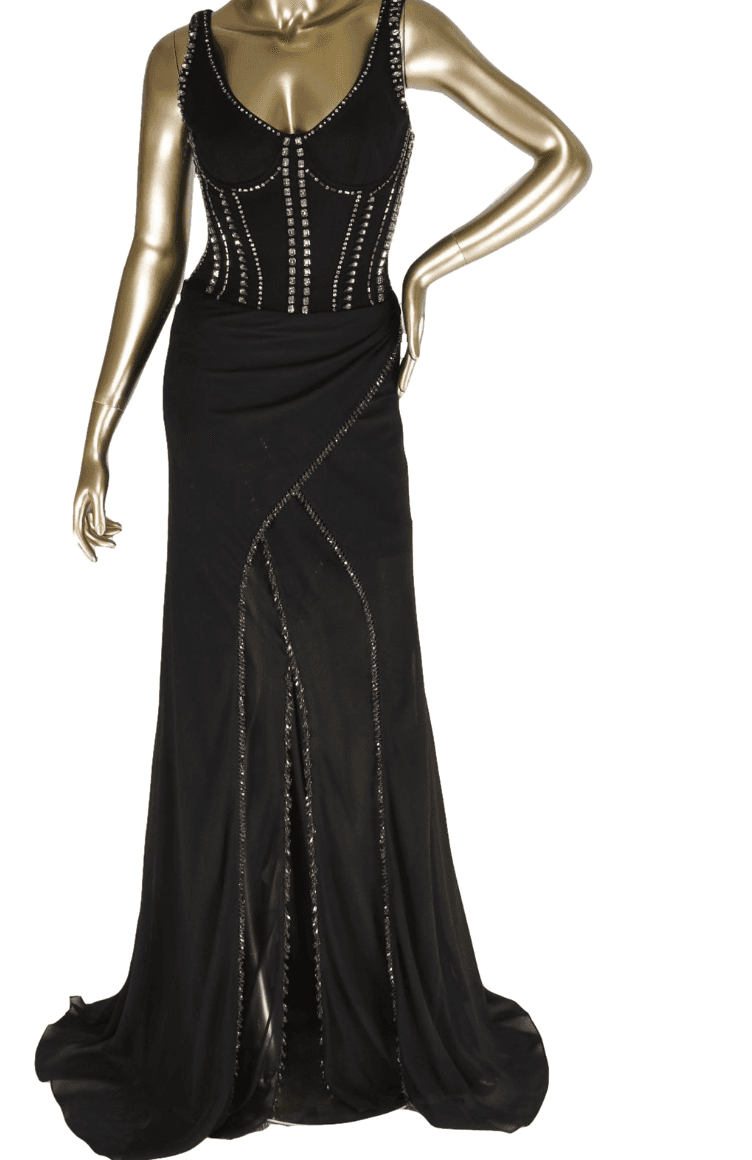 Roberto Cavalli Black Bustier Embellished Gown