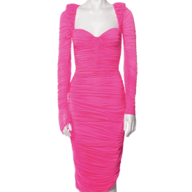 Alex Perry Neon Pink Ruched Sweetheart Midi Dress — image 1